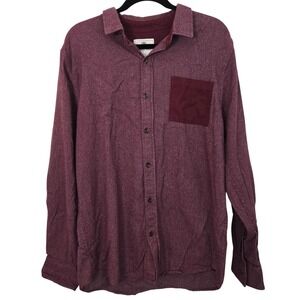 On The Byas‎ Mens Button Up Shirt Large Burgundy Red Long Sleeve Cotton Casual